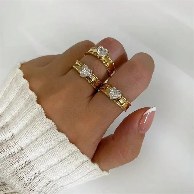 Pc Vintage 18K Gold Plated Stainless Steel Heart Shaped Zircon