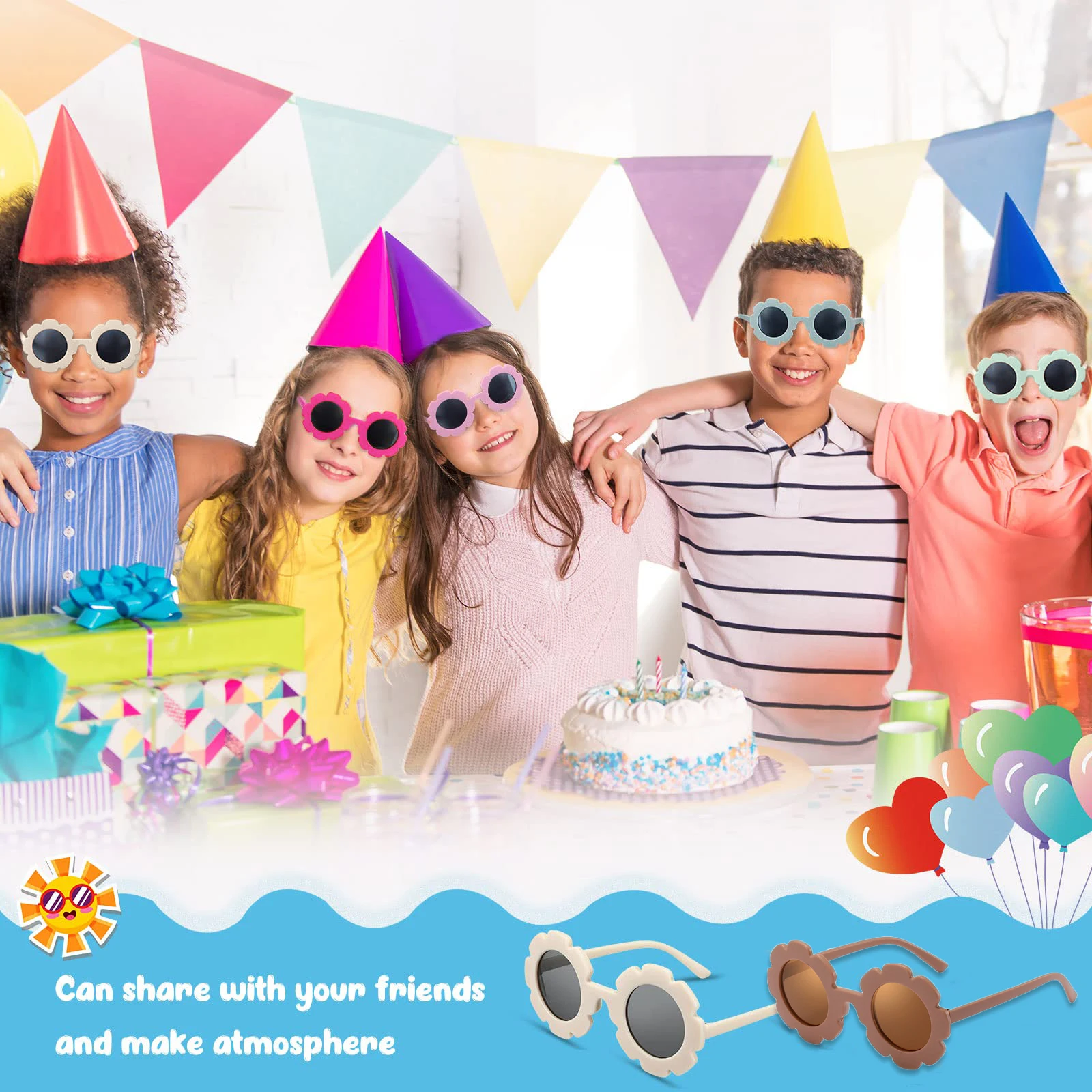 12-60Pcs Round Flower Sunglasses for Girls Toddler Cute Flower Glasses Outdoor Beach Eyewear Birthday Party Favors for Kids Gift