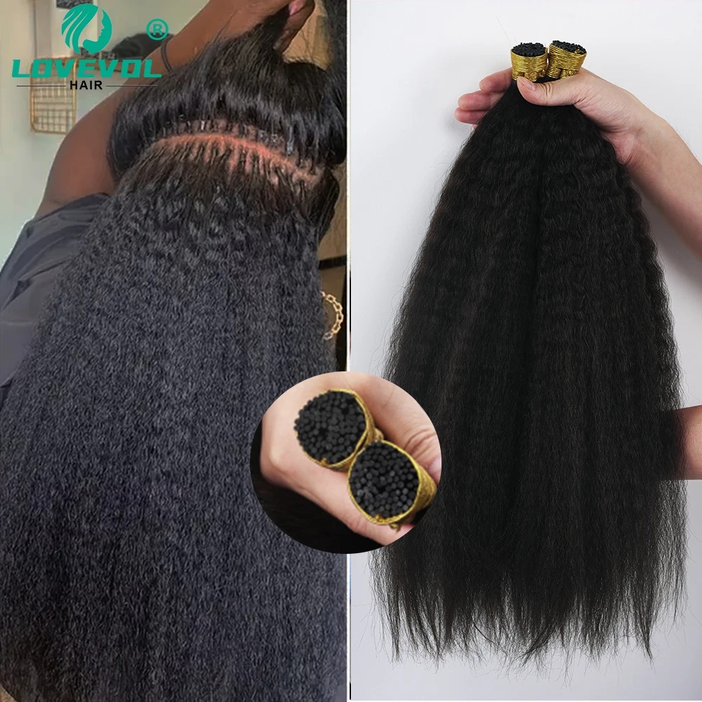 

I Tip Hair Extensions Human Hair Kinky Straight Hair Extensions Natural Color Fusion Hair Extensions 100G/per Yaki Stright Hair