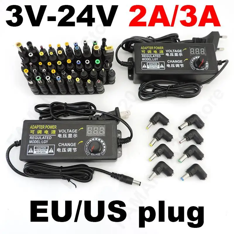 

Adjustable AC 110V 220V To DC 3v-24v 2A 48W 72w Power Supply charger Adapter 8pin 10pin 34pin DC connector with led display M20
