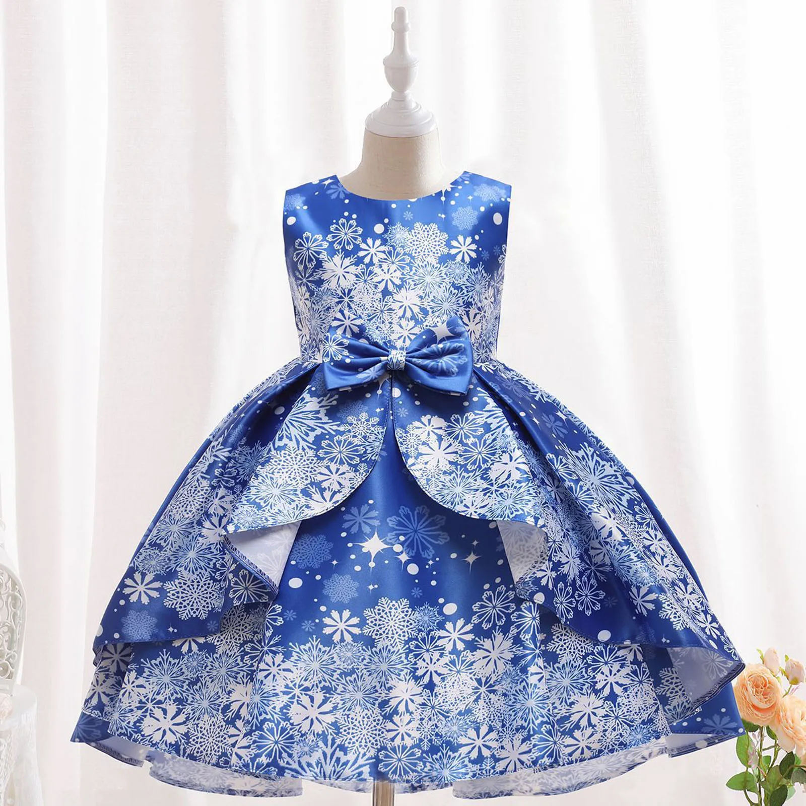 

Princess Dress for Baby Girl Kids Christmas Bowknot Cute Snowflake Print Dress Pageant Party Enfants Costume Gown Dresses Niños