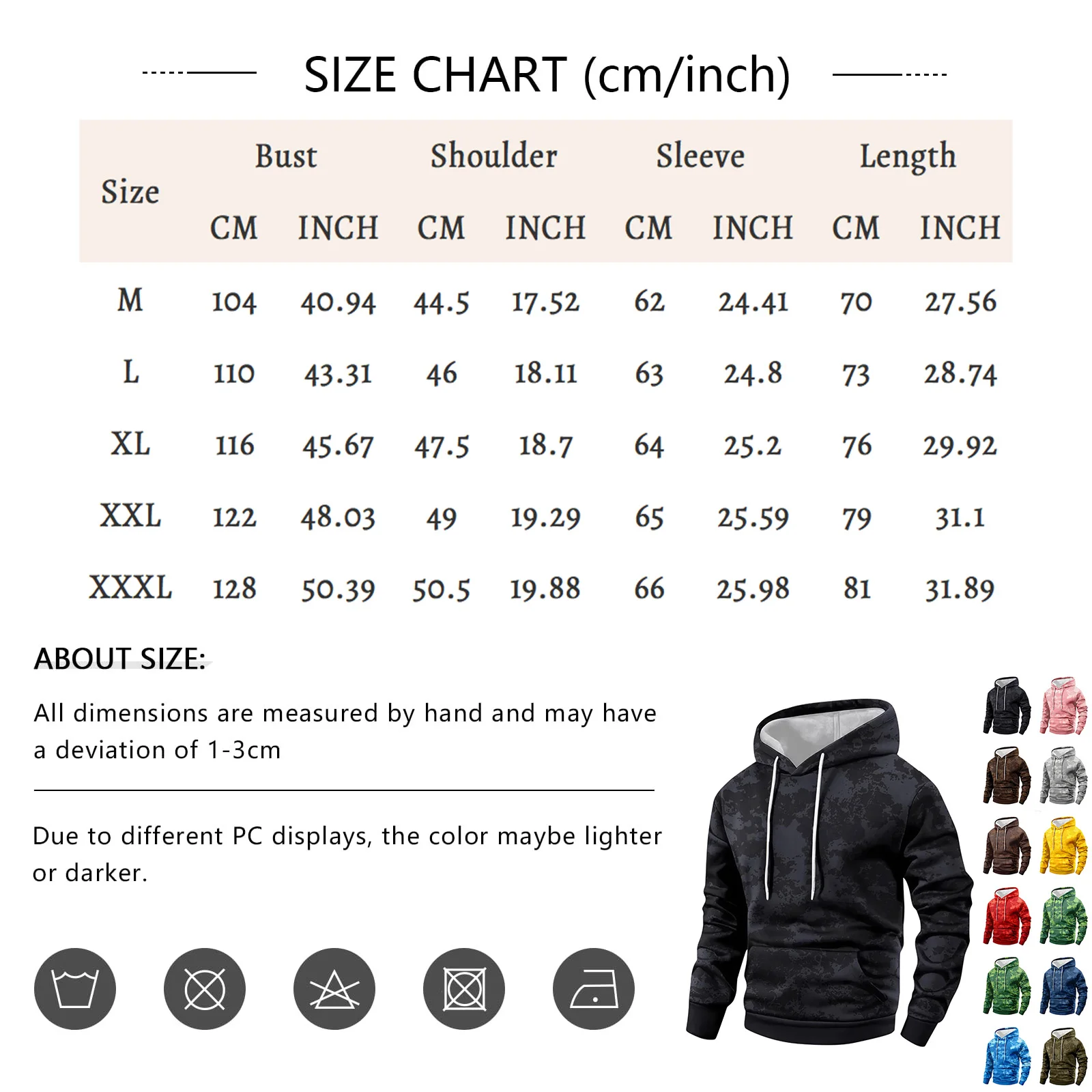 Camouflage Solid Color Hooded Sweatshirt Sports Plus Size Casual Hoodie Winter Men'S Outdoor Warm Hooded Sweatshirt