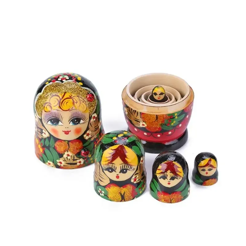1 Set Wood Russian Nesting Dolls Matryoshka Dolls Babushka Hand Paint Bear Poupee Russe for Kids Gifts Crafted Doll Home Decor