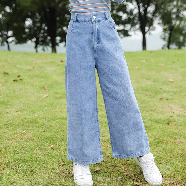 Jeans for Girls Blue Casual Straight Pants for Kids Loose All-match School  Teen Denim Trousers 10 12 13 Years Children Clothes - AliExpress