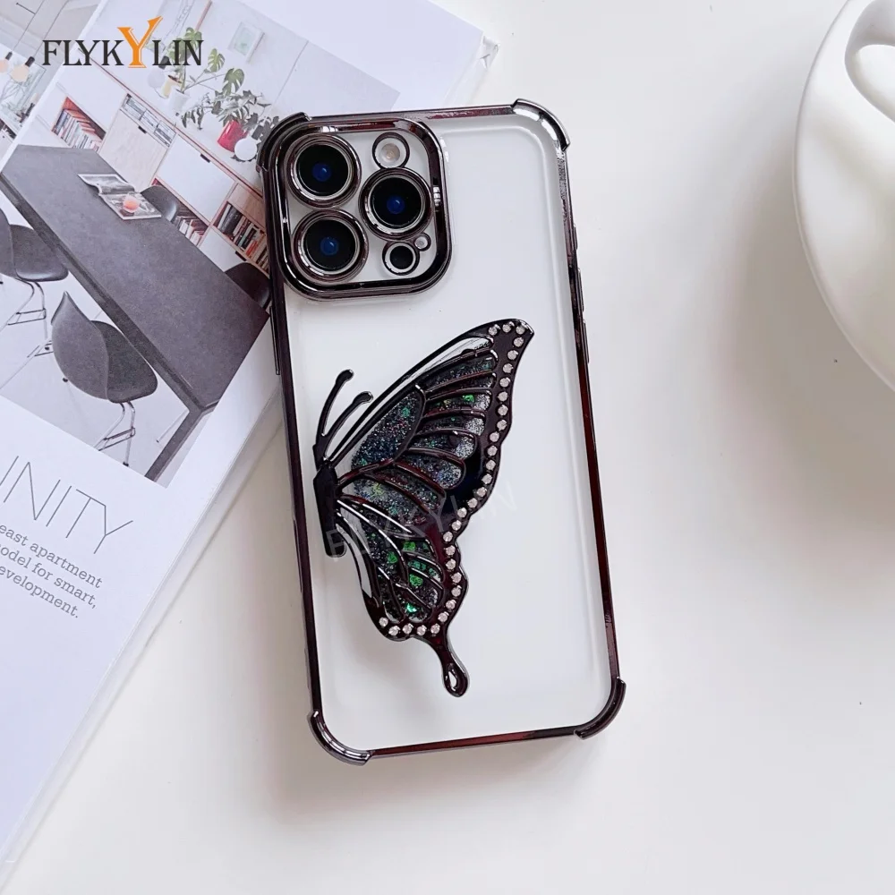 Electroplated Transparent Shiny Butterfly Bracket Phone Case