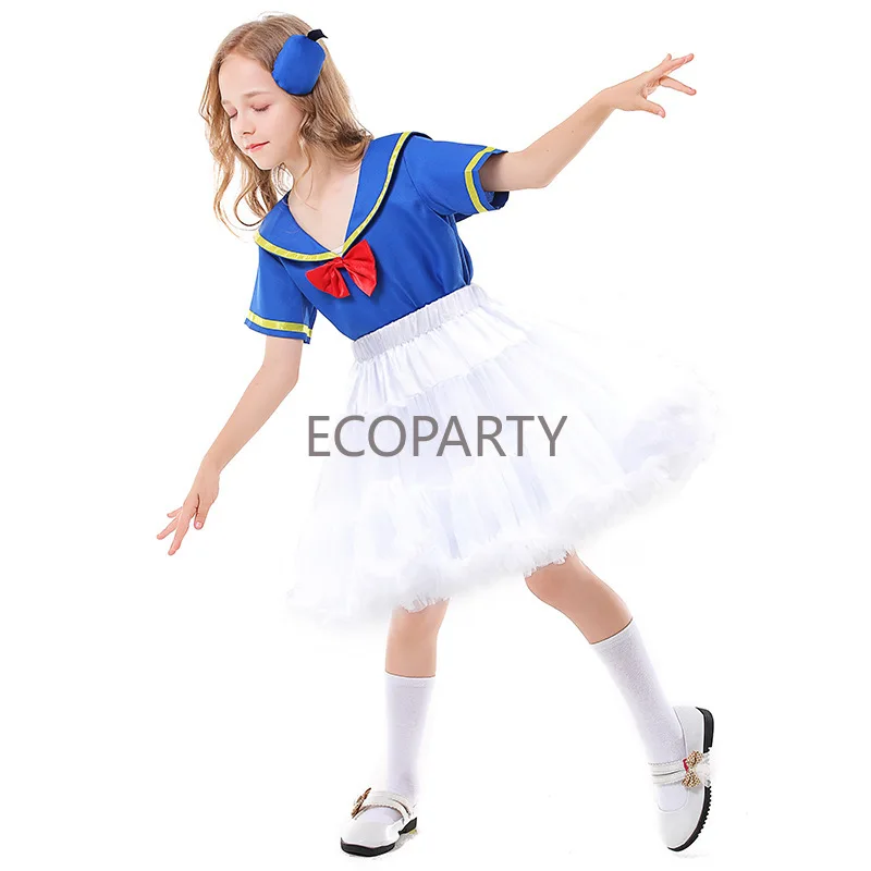 

Детская танцевальная пачка с рисунком маленькой утки небесно-голубого цвета с короткими рукавами темно-синий цвет карнавальный костюм для девочек