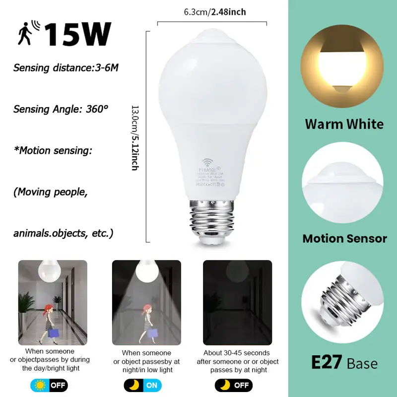 4PCS 20W 18W 15W 12W 9W 6WLampada LED E27 Radar Motion Sensor Light Bulb 189-265V Infrared Detection Smart Lamp Working in Night - Image 8