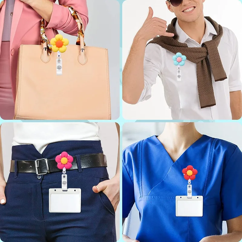 

1 Pcs Quality Resin Stereoscopic Rose Retractable Nursee Badge Elegant Flowers Name Tag ID Card Holder with Clip Keys Lanyard