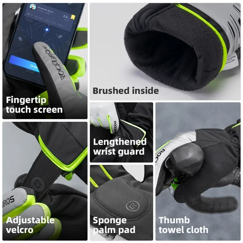 ROCKBROS Winter Gloves Keep Warm Windproof Men's Cycling Gloves Reflective Night Riding Touch Screen Cycling Glove Mtb Ski ﻿ 6