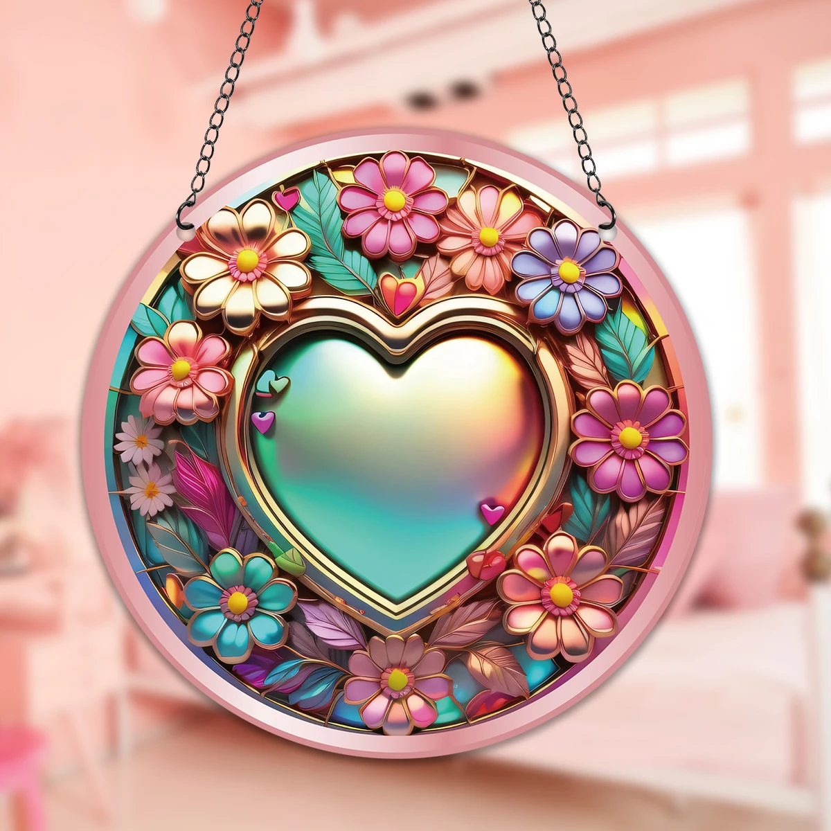 3D Heart Flower Gift for Mom Heart Suncatcher Stained Window Hangings, for  Women Couple Annivesary Wedding Gifts Wreath Sign