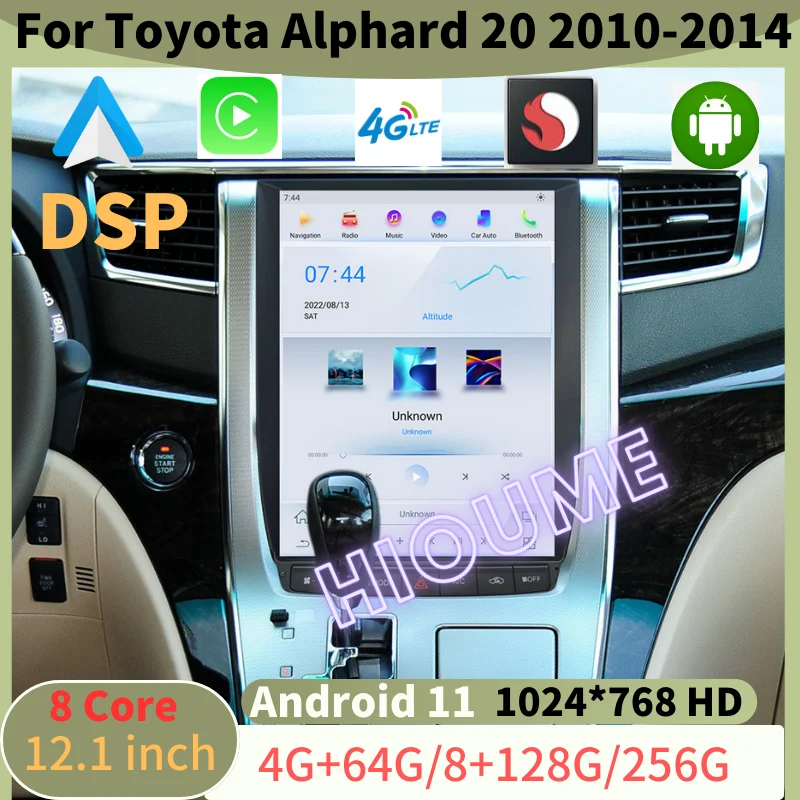 

Video Player 12.1" Tesla Style Touch Vertical Screen Car Radio Stereo For Toyota Alphard 20 Series 2010-2014 Carplay Auto 4G LTE