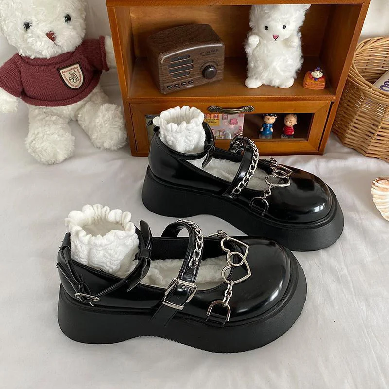 Soft Sister Japanese Kawaii Shoes Jk Scarpe Lolita Gotiche Con Suola Spessa Donna Love Buckle Chain Scarpe In Pelle Piccole Stile College