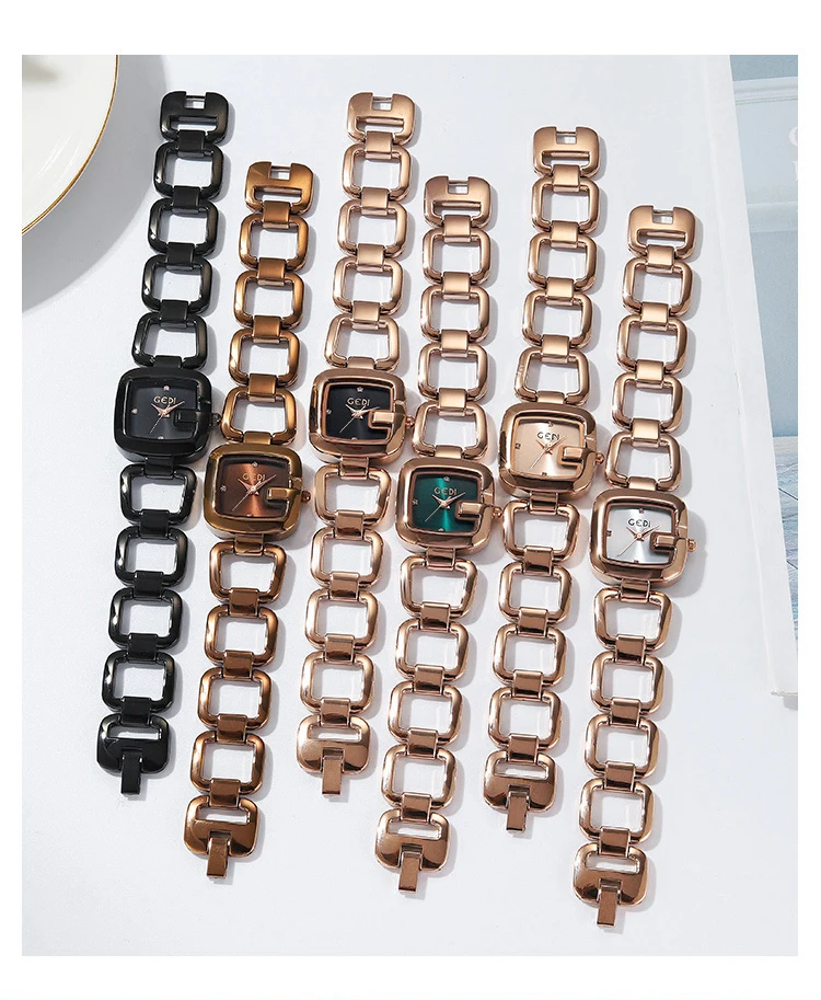 GEDI Elegant Steel Chain Strap Square Shaped Ladies Watches Luxury Minimalist Waterproof Women's Quartz Jewelry Wrist Watch Gift