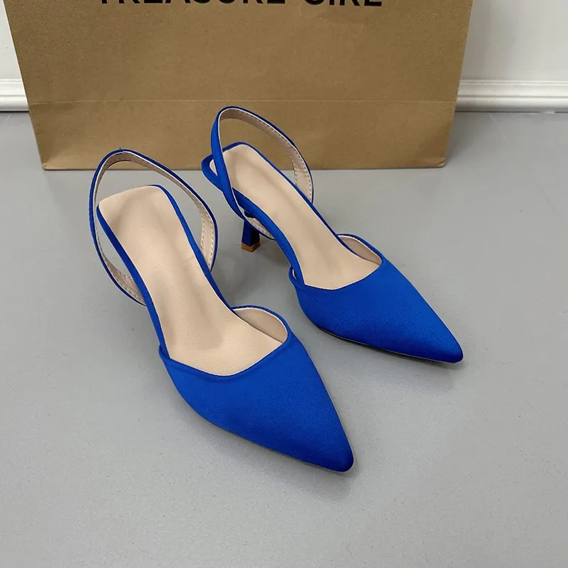 Brand Women Sandal Shoes Thin Low Heel 4cm Pumps Dress Shoes Ladies Fashion Pointed Toe Shallow Slingback Mules Platform Heels