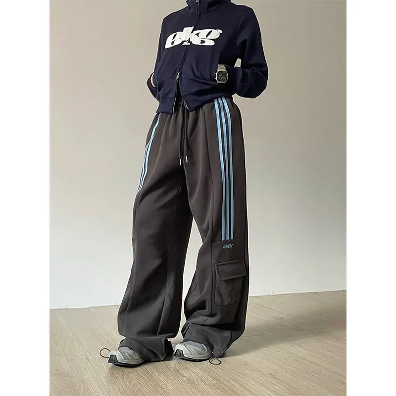 2024 American Retro Lazy Leggings Wide Legged Pants Women's Loose and Casual Spring and Autumn Guard Pants Floor Mopping Pants T