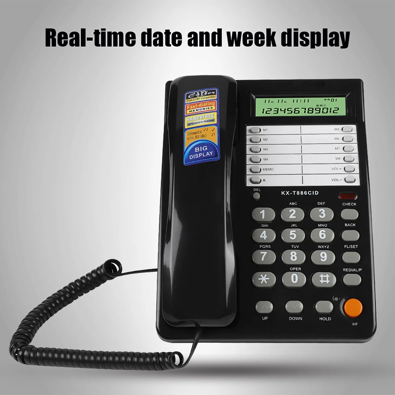 S4ac40d09561f459cb87fad975a575f86P Home Hotel Wired Corded Desktop Wall Phone Office Landline Telephone Black DTMF/FSK Clear Call Easy Operation for Communication