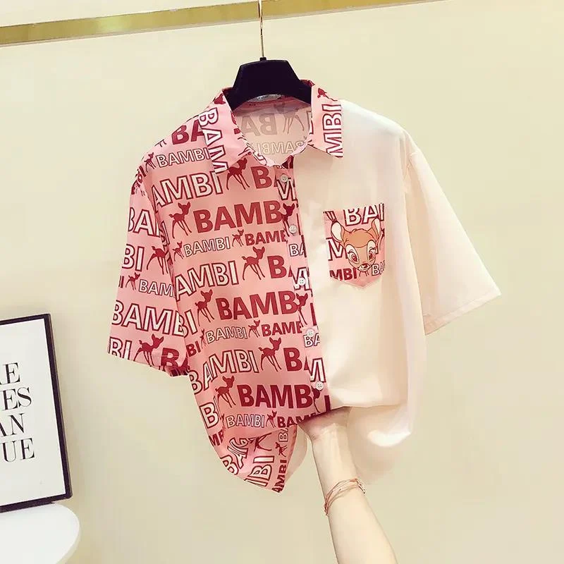 

YIHUA Printed Hong Kong Style Shirts Plus Size Women's Loose Korean Shirts Chiffon Tops Women's blouse