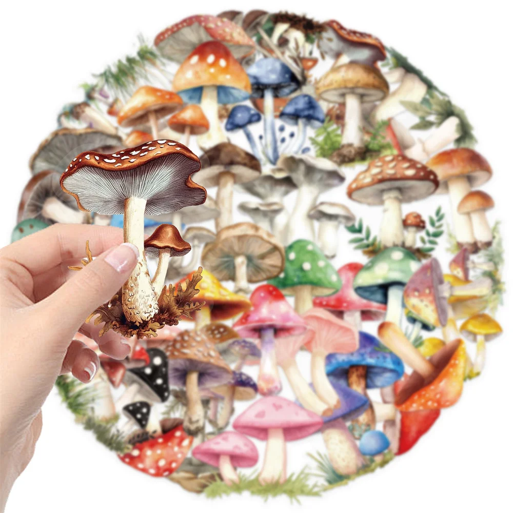 50pcs Waterproof Transparent PET Cartoon Mushroom Stickers For Scrapbook Phone Case Guitar DIY Craft Supplies Sticker Vintage