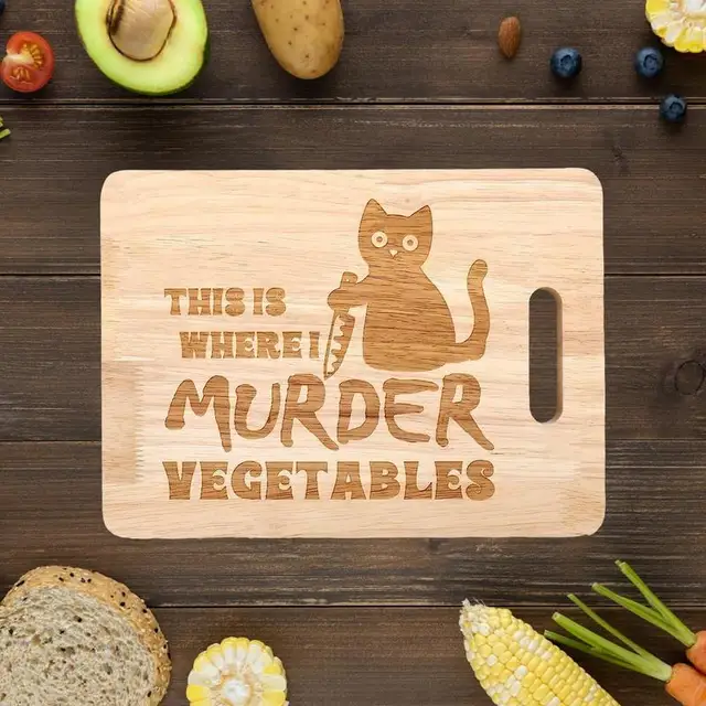 Wood Cutting Board Safe Non-slip Wooden Food Tray Knives Pattern And Black Cat Design Multipurpose For Kitchen Accessories