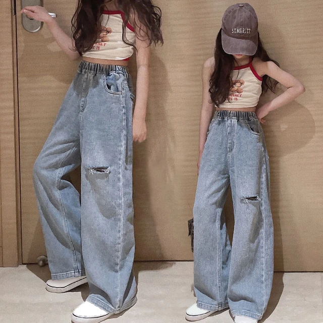 IENENS High Waist Jeans Girl Straight Loose Wide-leg Pants Spring and Autumn  Korean Baggy Jeans Fashion Kids Denim Trousers - AliExpress