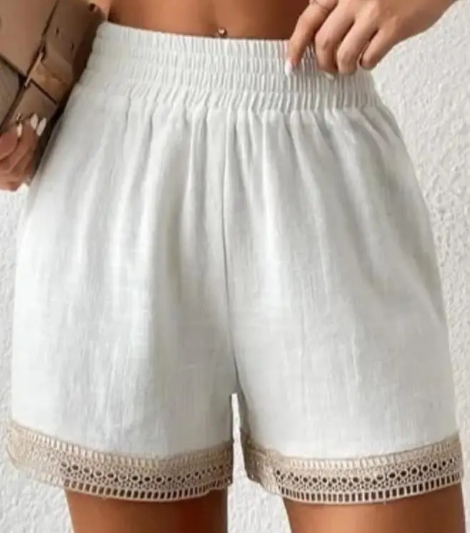 

Casual Lace Patch Ruched High Waist Shorts