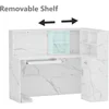 Modern Reception Desk Counter Table, L-Shap Reception Room Front Desk with Lockable Drawer & Open Shelves, Retail Counter 4