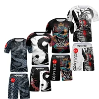 Cody Lundin Short Sleeve BJJ Rashguard T-shirt+ MMA Shorts 2pcs/set Kickboxing Men Grappling Gym Sport Training Westling Wear 1