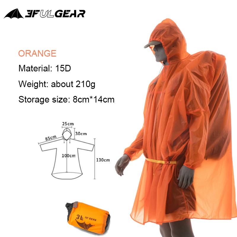 3F UL GEAR Ultralight Camping Hiking Raincoat Rain Jacket Rainwear 15D Silicone Outdoor Cycling Rain Coat Camping Equipment