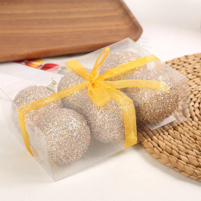 Champagne Gold Glitter Christmas Ornaments - Sparkling 6cm Ball Pendants