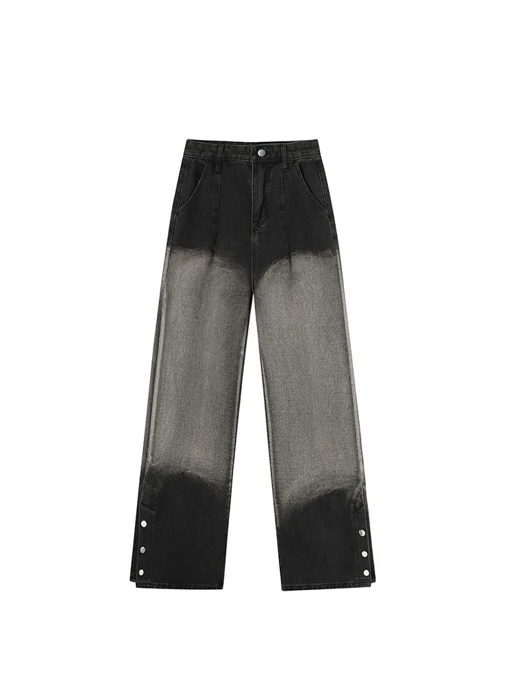 

High Waist Women's Jeans Female Straight Baggy Retro Black Gradient Wide Leg Mom Pants Fashion Harajuku Boyfriend Jeans Trousers