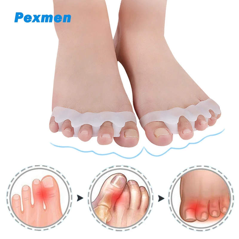 Pexmen 2Pcs Gel Toe Separator Toes Protector to Correct Bunions and Restore Toes to Their Original Shape for Women and Men pexmen 2pcs pair gel toe separator spacer to correct bunions restore toes to their original shape toes corrector protector