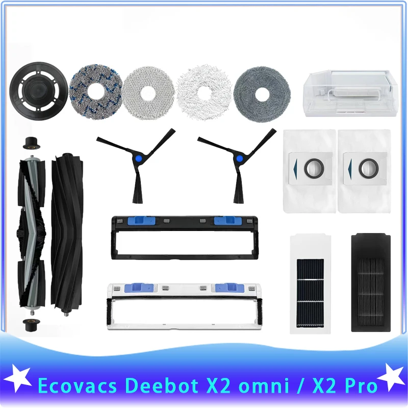 Ecovacs Deebot X2 omni / X2 Pro / X2 Robot Vacuum Accessories Roller Main Side Brush Hepa Filter Mop Cloth Dust Bag Parts for ecovacs deebot x1 t10 omni turbo accessories robot vacuum cleaner parts dust bag hepa filter main side brush mop dustbin