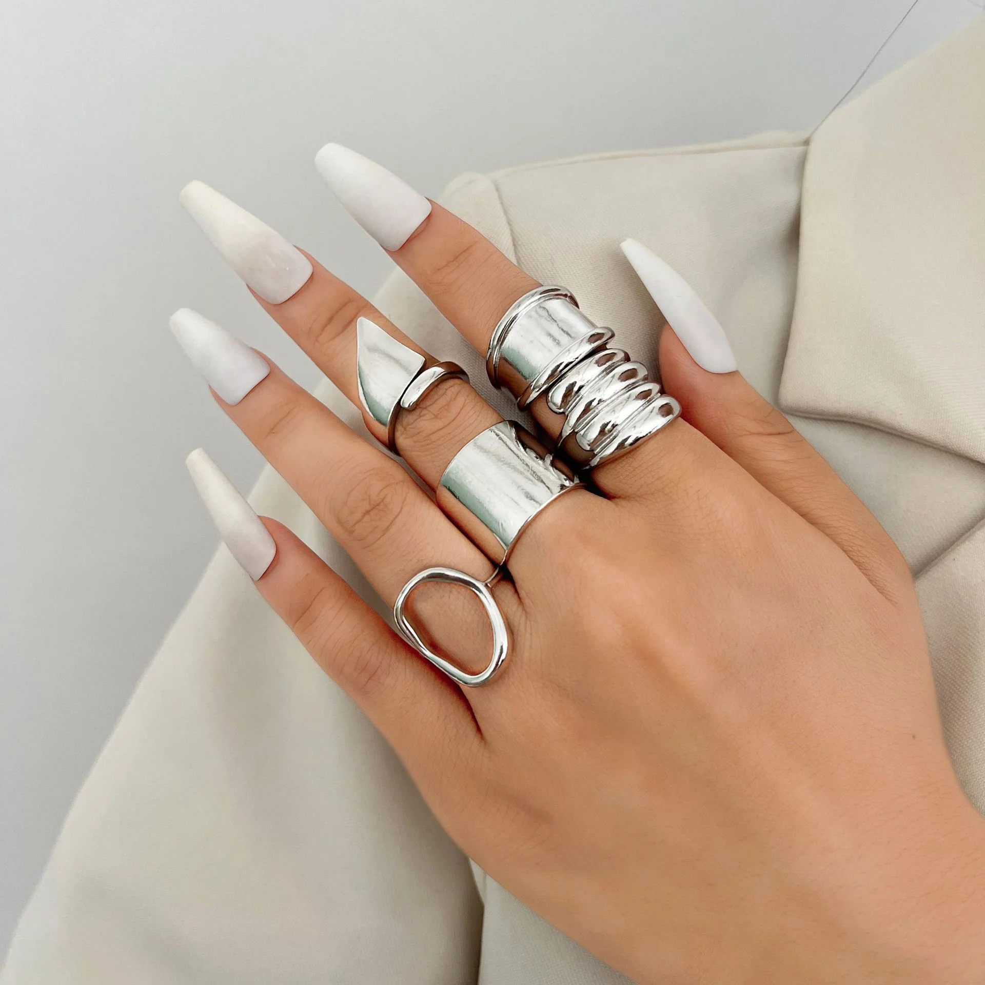 5Pcs/Set Fashion Irregular Geometric Open Rings For Women Men Punk Gold Silver Color Metal Adjustable Knuckle Joint Ring Jewelry