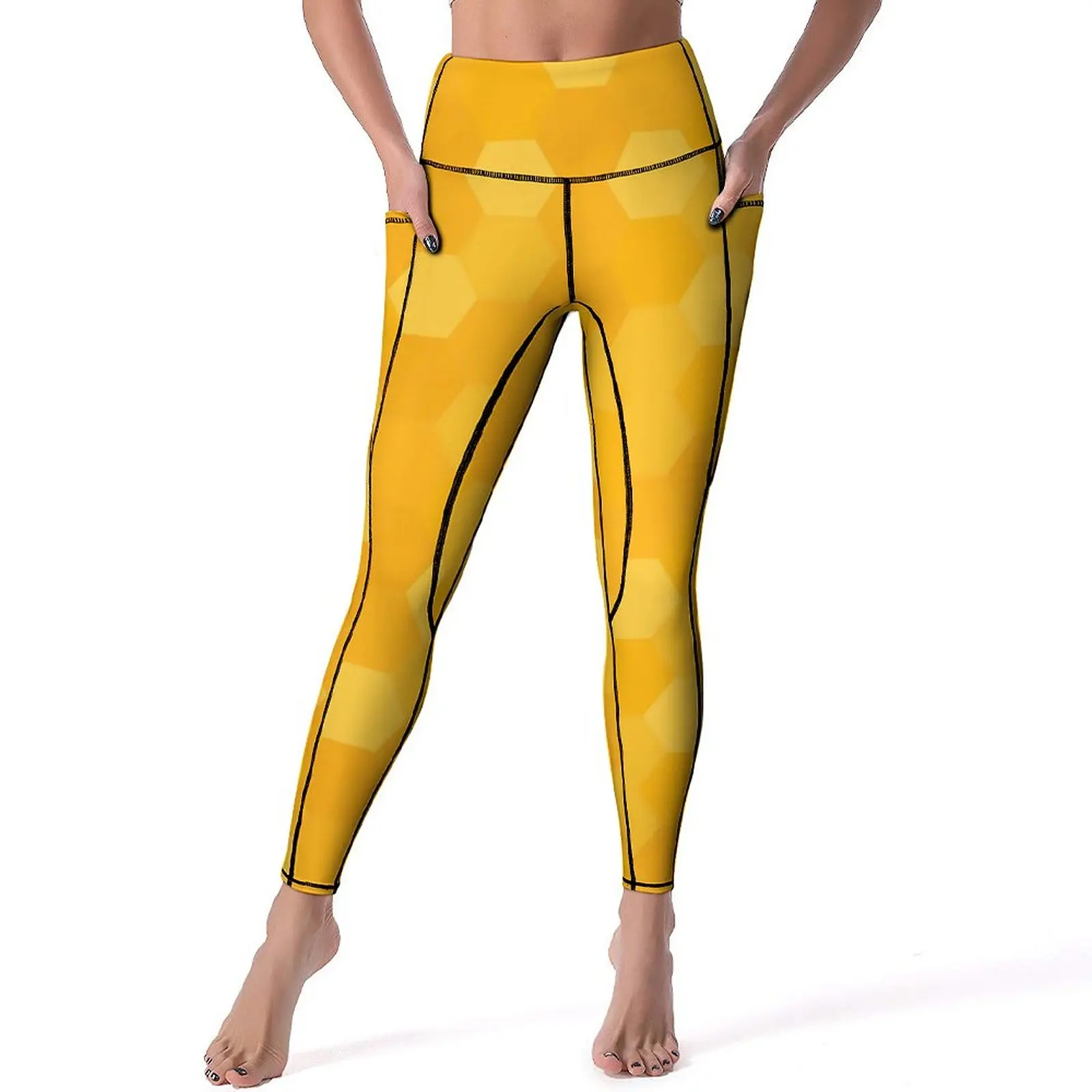 

Yellow Hives Leggings Sexy Honeycomb Print High Waist Yoga Pants Breathable Stretchy Leggins Women Custom Workout Sports Tights