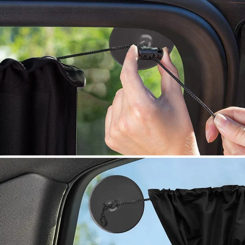 Polyester Car Window Sun Shade Curtains Black 95% Light Blocking