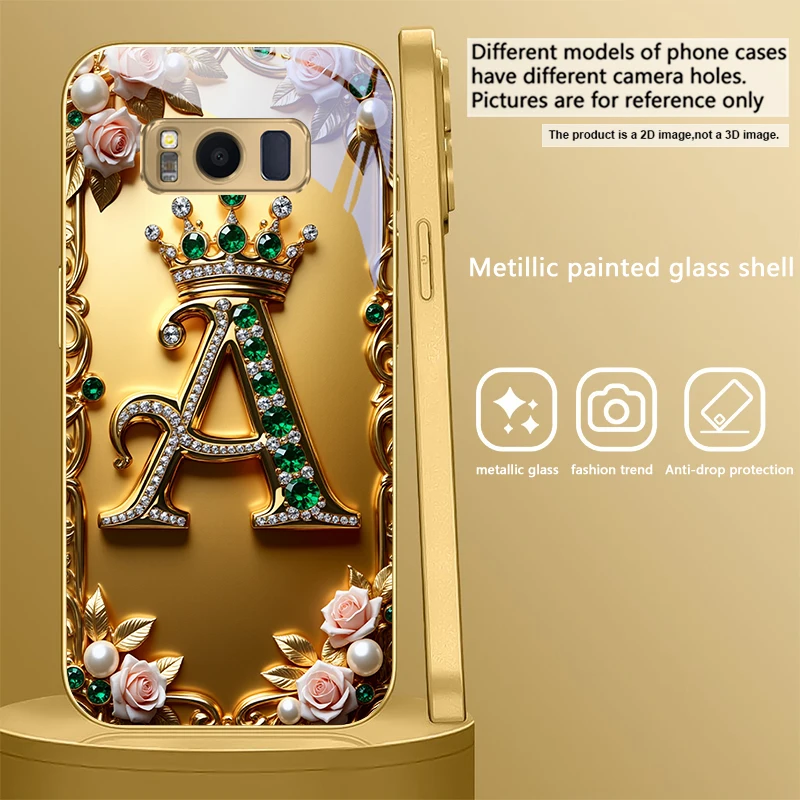 Elegant Golden Glass Phone Case with Ornate S Design