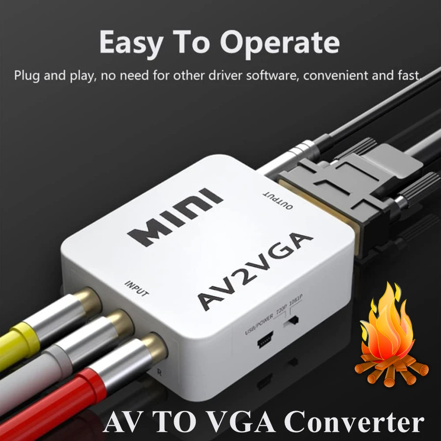 1080P Mini Video Convertor RCA AV to VGA Video Converter Conversor with 3.5mm Au