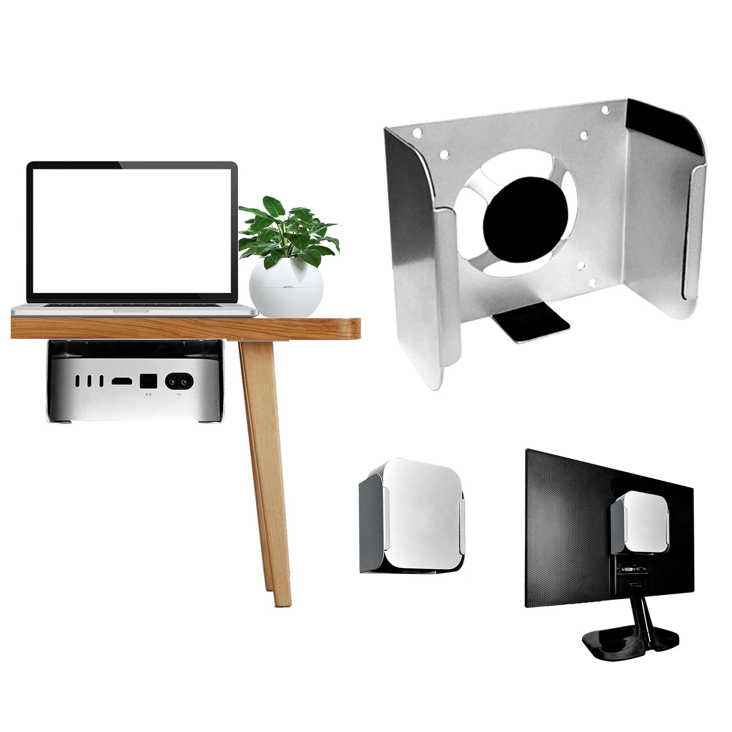 Display Bracket For MAC mini M4 Host Metal Bracket Wall-Mounted, Under the Table, Monitor Triple-Use Stand with Screws DIY Stand