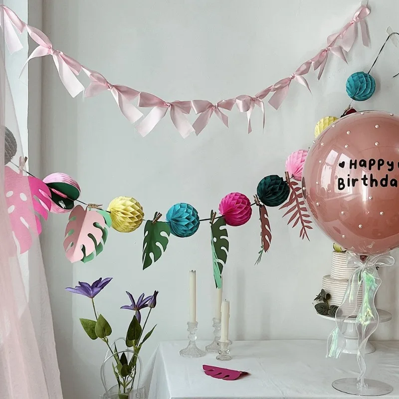 Ins style bow handmade hand woven ribbon banner children's room decoration early education popular decoration decoration