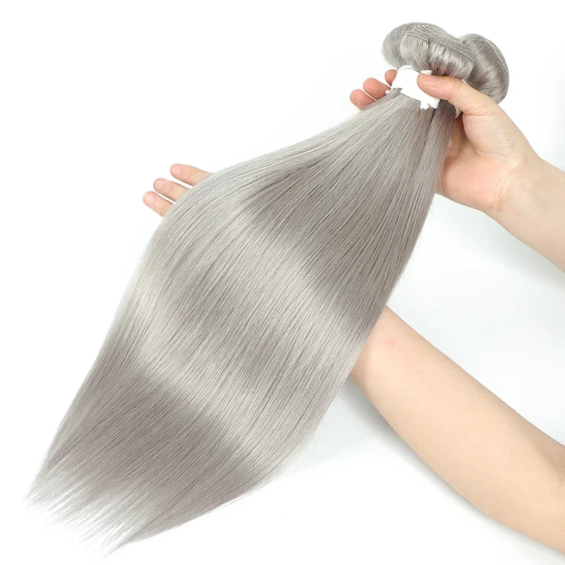 Sliver Grey Human Hair Bundles 9A Brazilian Straight Hair Weave Bundles 1/3/4PCS Remy 8-26inch Extensions IJOY Deals