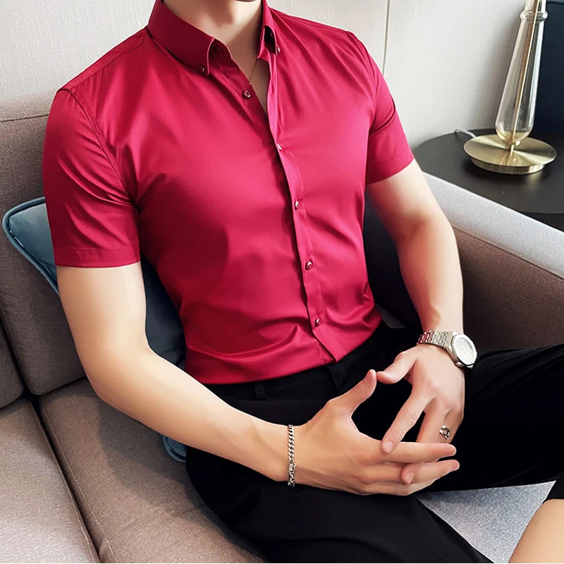 

Sale 10 Colors Men's Dress Shirts Shorts Sleeve Formal Working Shirts Male Casual Businesswear Solid Office Men Clothing MQ434