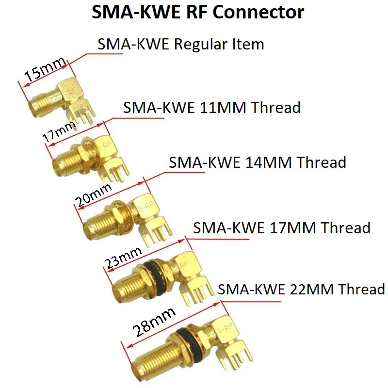 SMA 커넥터 4핀 SMA 암 SMA-KWE 직각 PCB 솔더 마운트 안테나 소켓 90도 스루홀 플러그 동축 커넥터