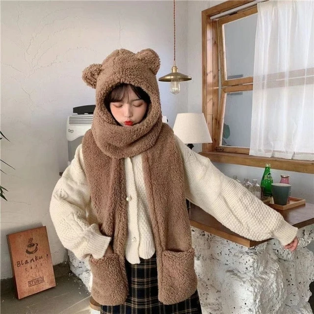 Brown Bear Ears Winter Scarf Hat | Jennie - Blackpink Black