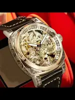 Montre mécanique automatique à tourbillon, squelette, en alliage de zinc noir, style business, lumineuse et gravée, pour homme 4