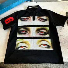 Y2K Punk Goth Street Polo Shirt – Unique Graphic Eyes Print Summer Top