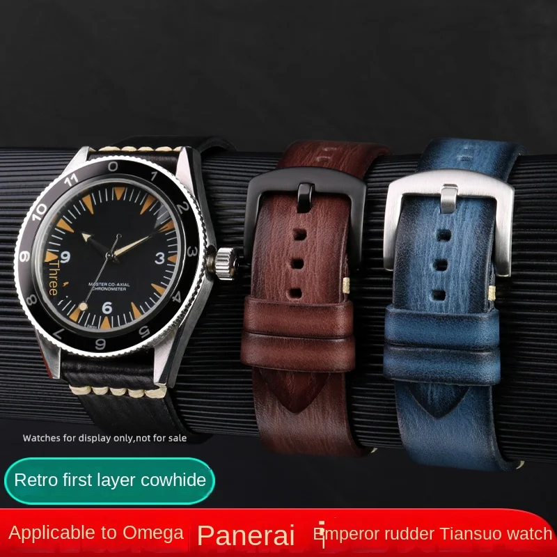 Cinturino Per Orologio In Vera Pelle Di Qualità 20 Mm22Mm 24Mm Per Rolex Seiko Black/Green Water Ghost Panerai Fashion Green Vintage Strap