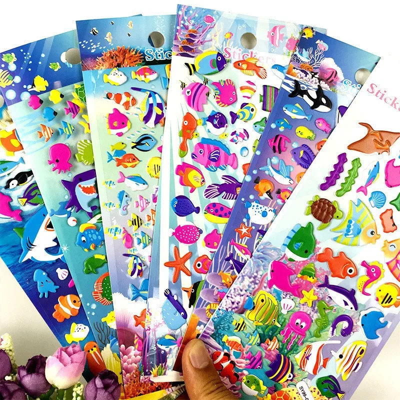 3D Stickers 3D Bubble Sticker Car Truck Plane Traffic Waterproof Cartoon Anime Stickers For Kids 6 Sheets