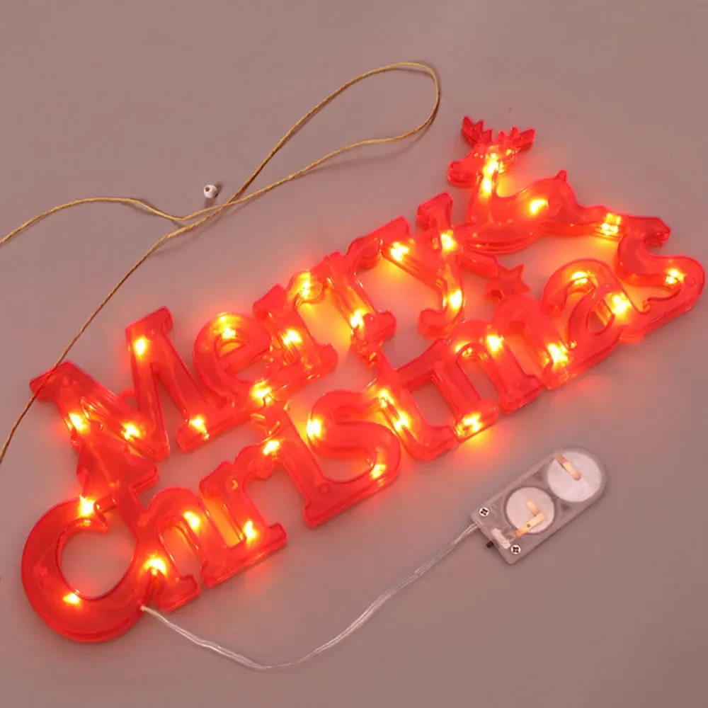 thumbnail image 1 of Guirnalda de luces LED con letras de Feliz Navidad, guirnalda navideña, lámpara colgante con árboles de Navidad, adorno para fiesta en el hogar, decoración de Año Nuevo, 1 of 5