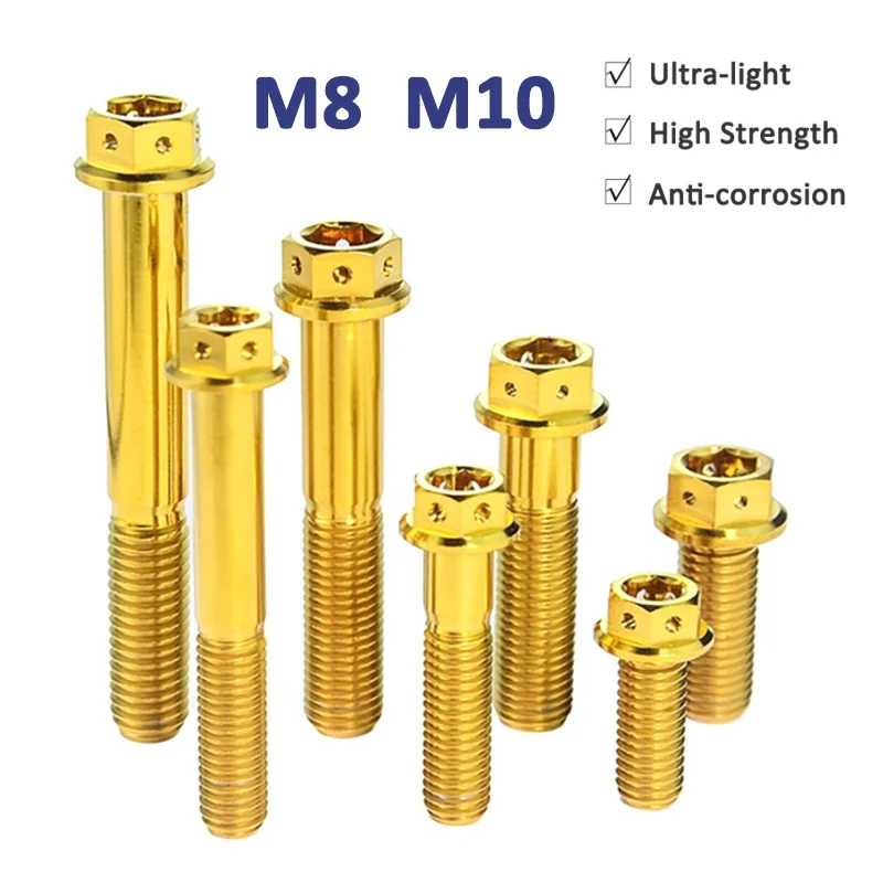 

1pcs Gold Titanium Alloy Allen Bolt M8 M10 Flange Head Hex Hexagon Socket Screw Motorbike Modifications Repair Screws