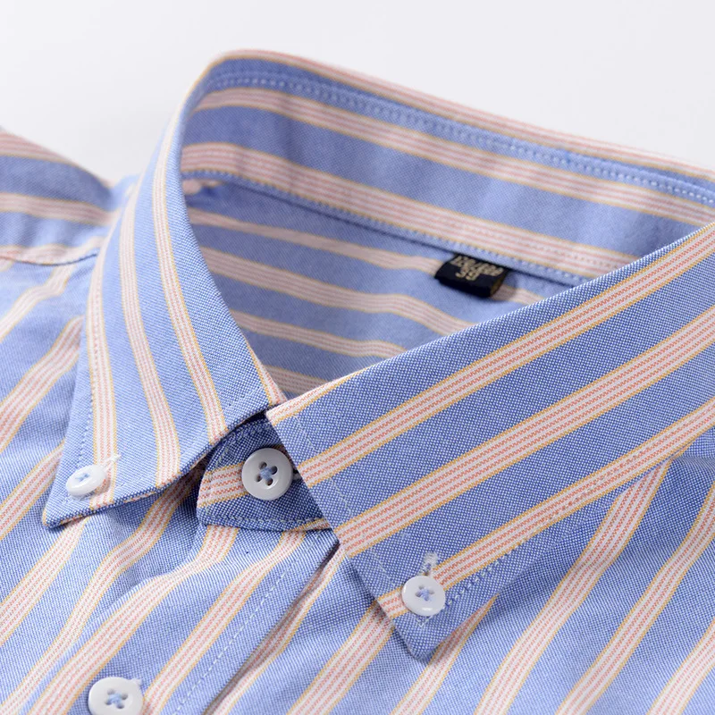 Men's short sleeve shirt Summer 100% cotton Oxford textile Business casual high quality breathable wear free fashion plaid 6